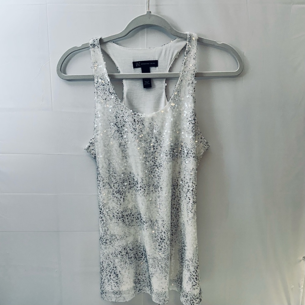 INC International‎ Concepts White Silver Sequin Sleeveless Tank Top